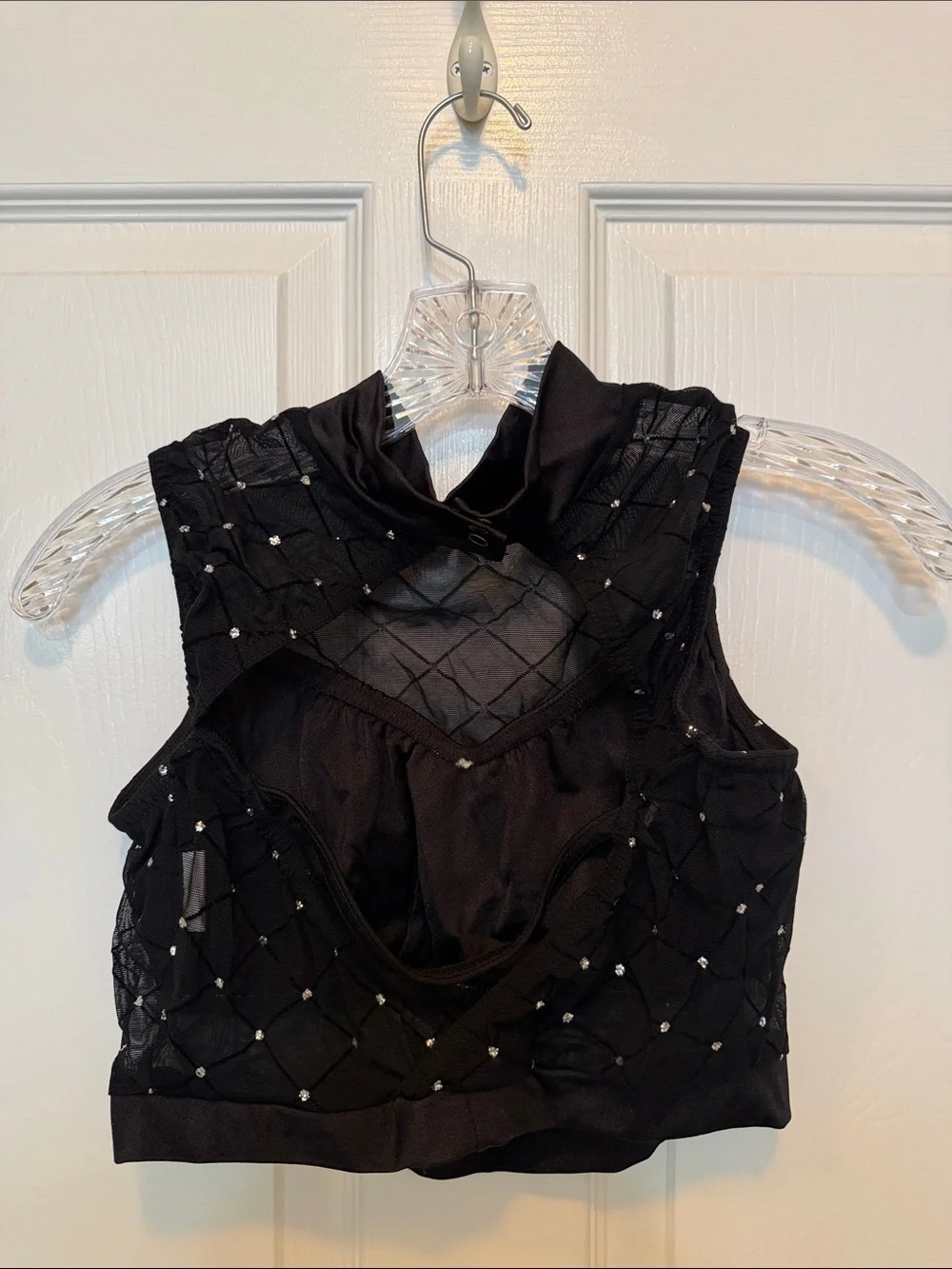 Kids Black Rhinestone Mesh Dance Crop Top